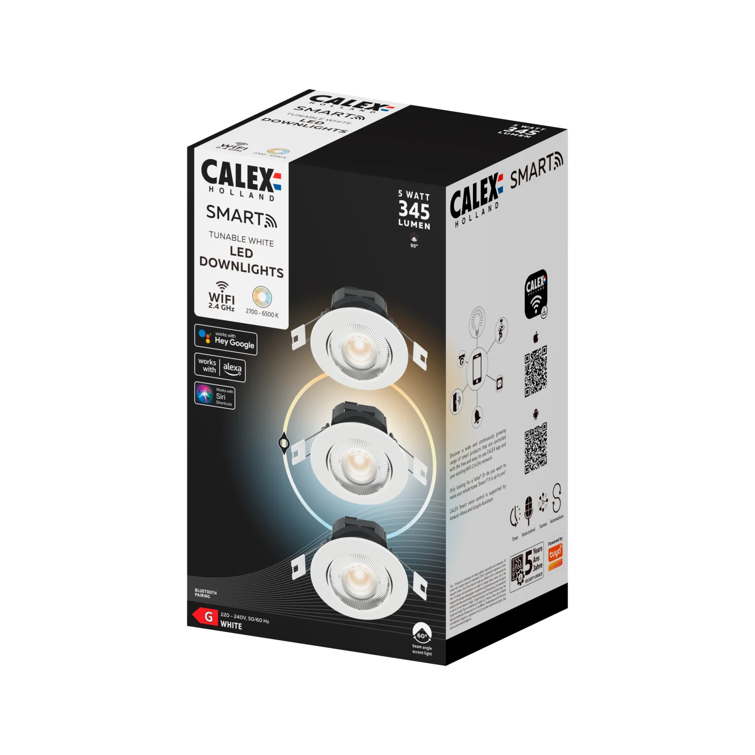 Calex LED inbouwspot Smart wit ⌀8,5cm dimbaar set van 3 - Image 2