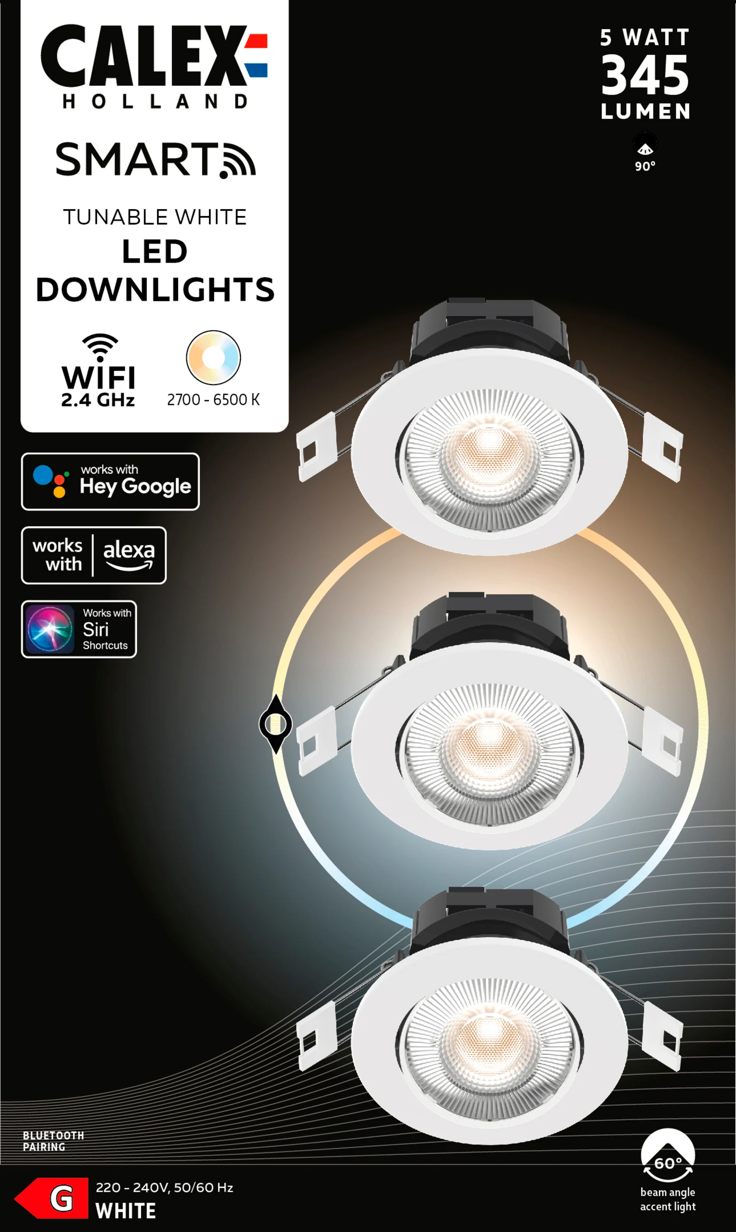 Calex LED inbouwspot Smart wit ⌀8,5cm dimbaar set van 3 - Image 4