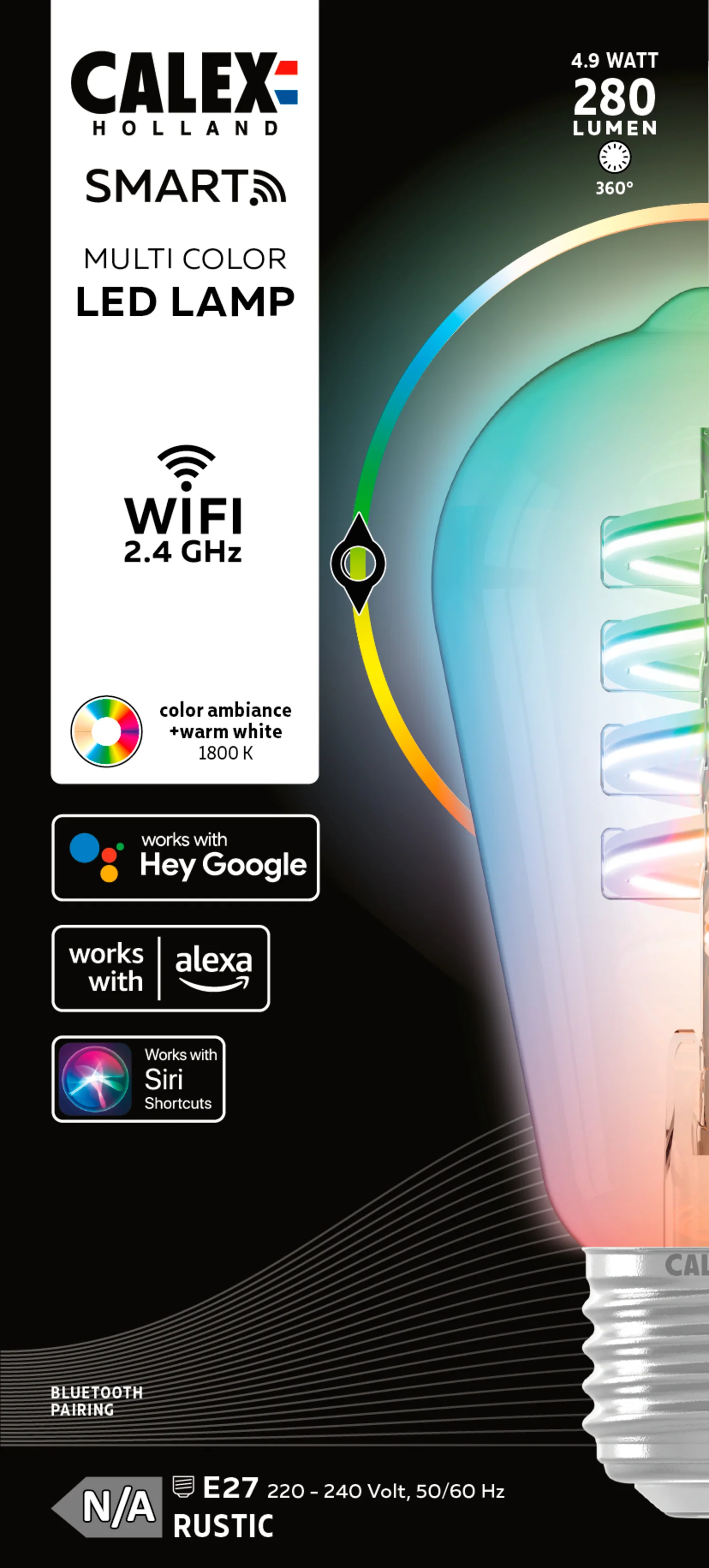 Calex Smart LED filament edison dimbaar E27 helder RGBww 5W 280LM - Image 4