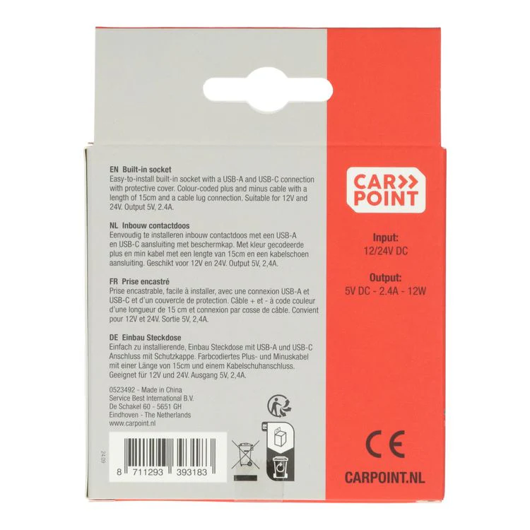 Carpoint inbouwcontactdoos USB-A/USB-C zwart 12/24V - Image 3