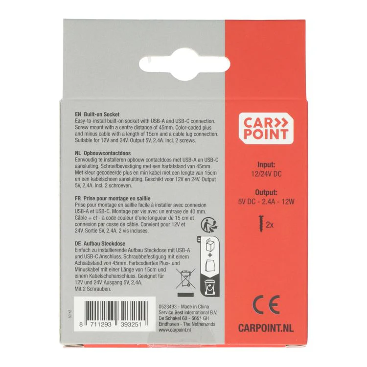 Carpoint opbouwcontactdoos USB-A/USB-C zwart 12/24V - Image 3