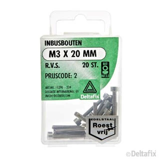 Deltafix inbusbout RVS M3x20mm 20st