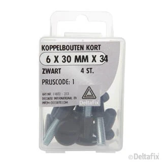 Deltafix koppelbout M6x30x34mm zwart 4st