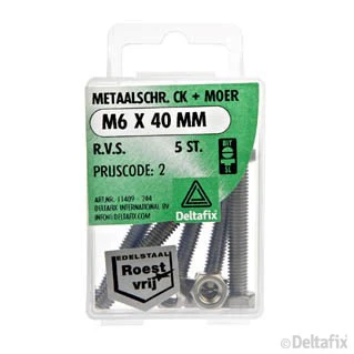 Deltafix metaalschroef cilinderkop M6x40mm 5st