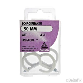 Deltafix schroefhaak gecoat metaal wit 50mm 4st