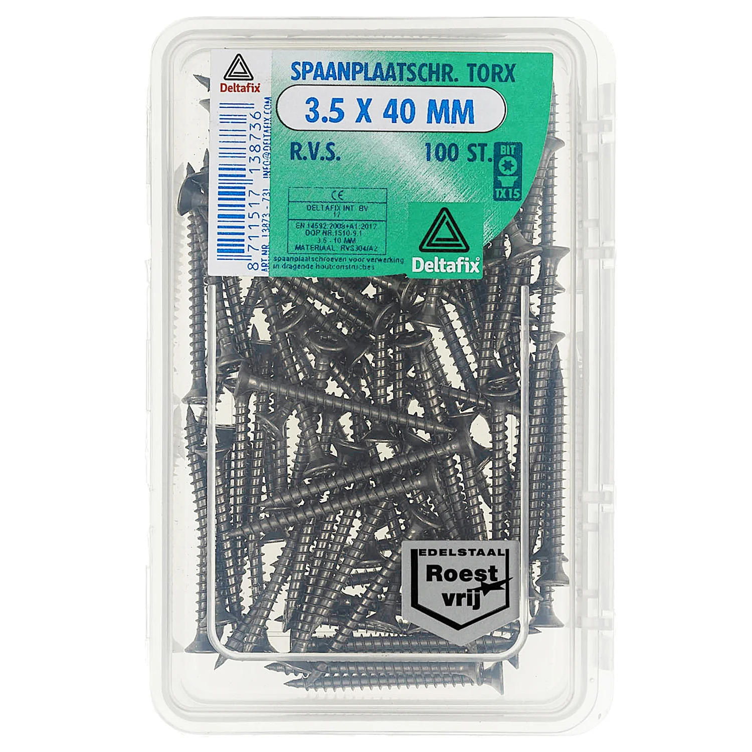 Deltafix spaanplaatschroef platkop 3,5x40mm 100st