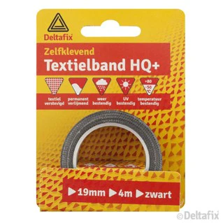 Deltafix watervaste textbamd zwart 19mm 4m