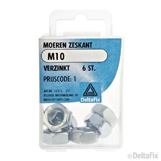 Deltafix zeskantmoer verzinkt staal M10 6st