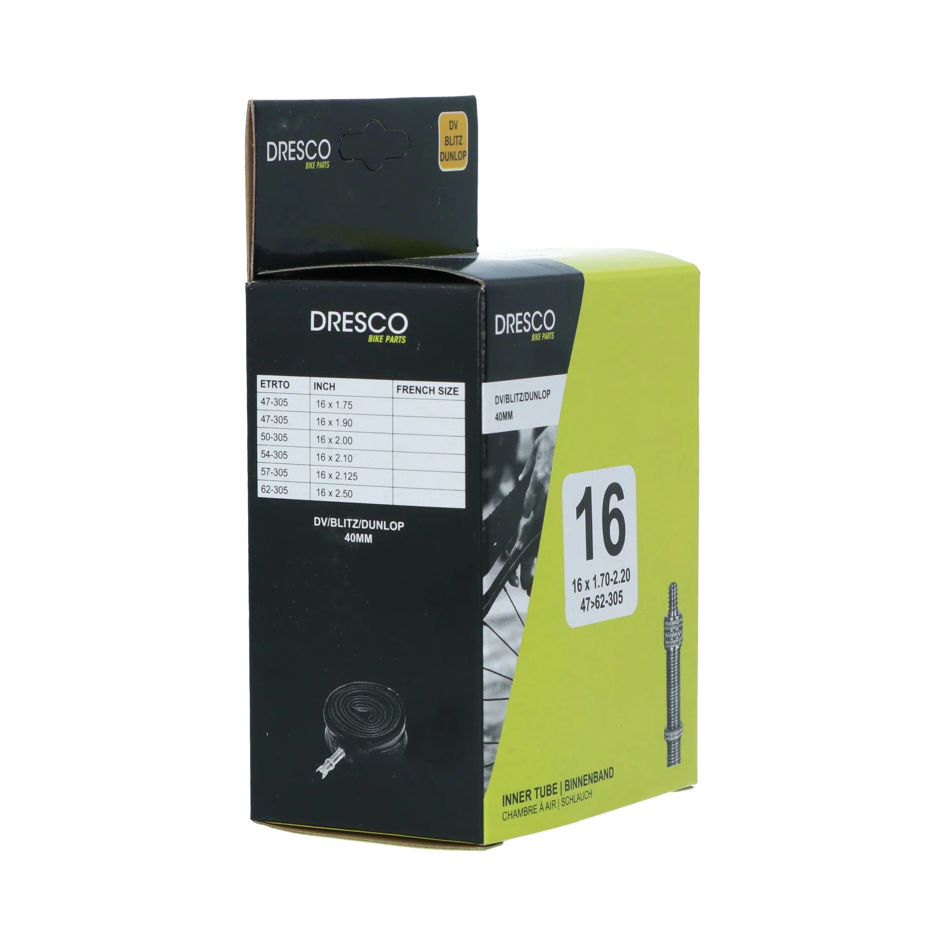 Dresco binnenband 16 inch DV-40mm  47/62-305 zwart, zilver - Image 2