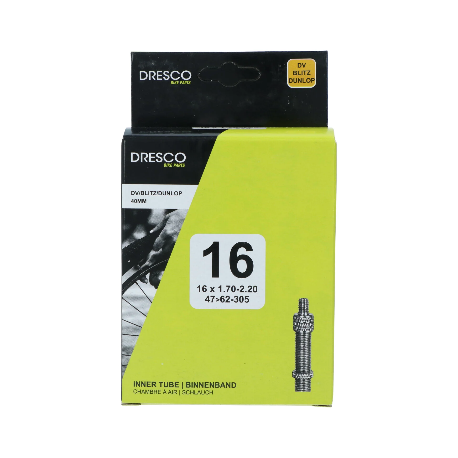 Dresco binnenband 16 inch DV-40mm  47/62-305 zwart, zilver - Image 6