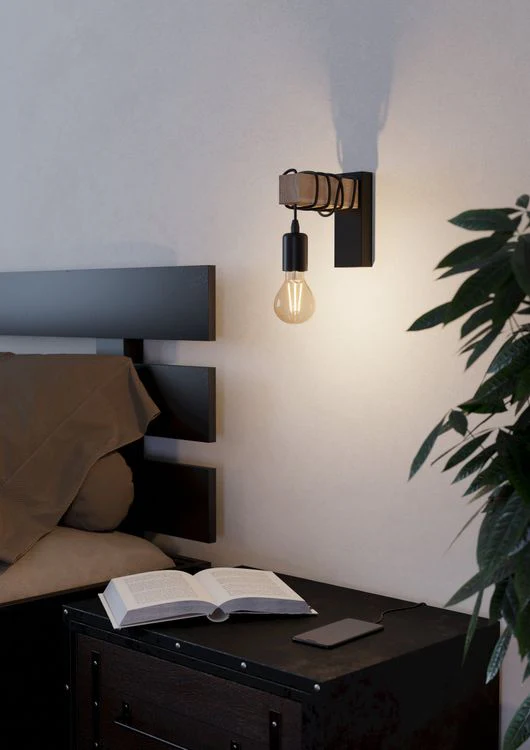 Eglo wandlamp Townshend E27 zwart hout - Image 3