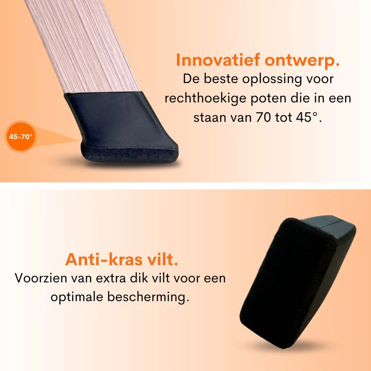 Flooq Frits stoelpoot anti-krasviltdop rechthoek zwart 34x15mm 8st - Image 5