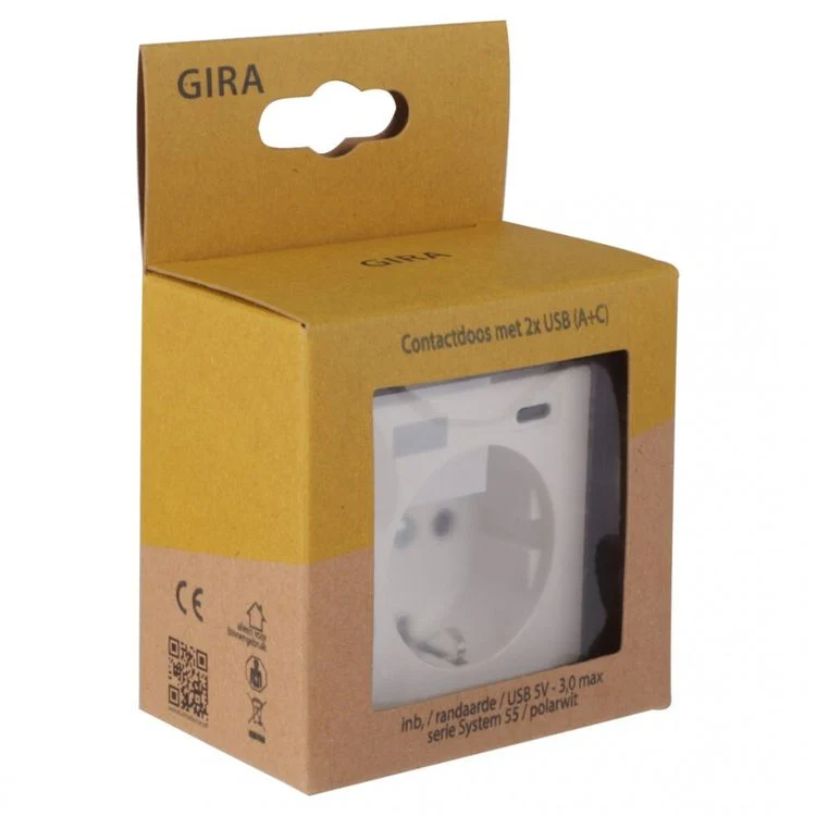 Gira inbouw stopcontactdoos met USB A/C 3-voudig randaarde polar wit - Image 4