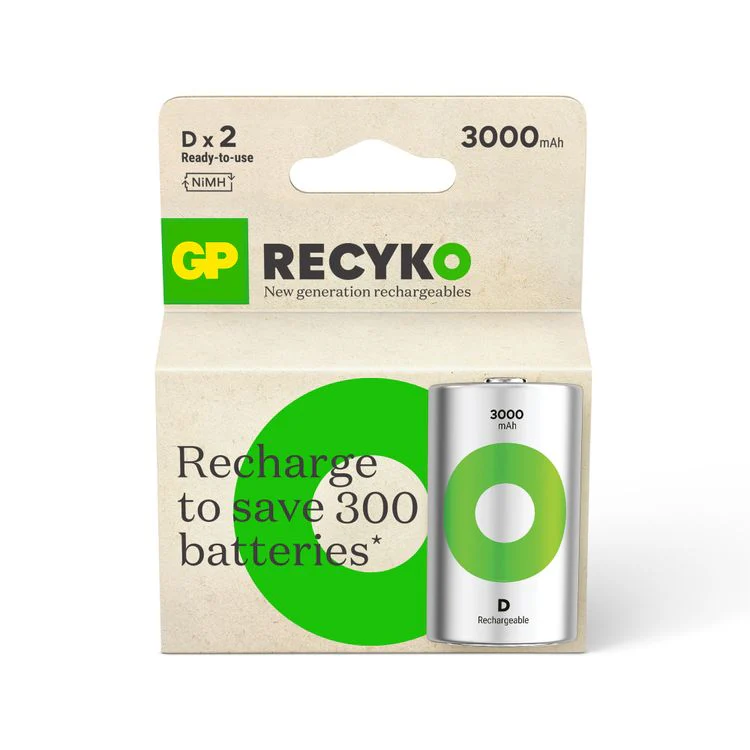 GP Recyko D batterij NiMH oplaadbaar 3000mAh 1,2V 2st - Image 3
