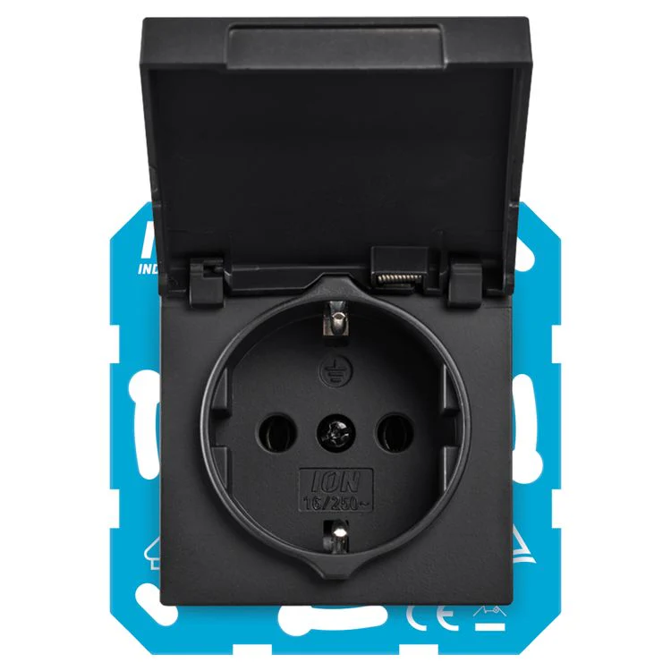 ION Industries inbouw stopcontactdoos met klep 1-V randaarde zwart - Image 4