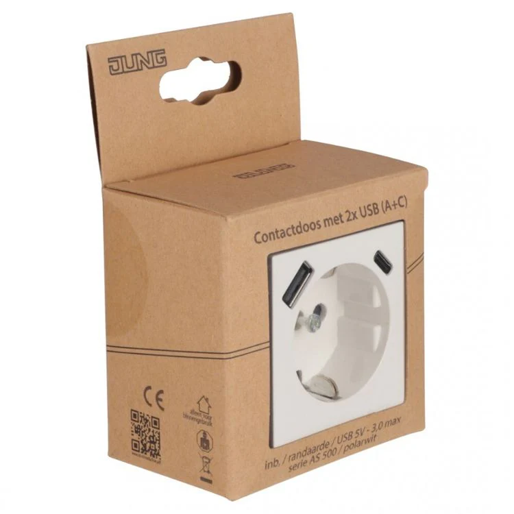 Jung inbouw stopcontactdoos met USB A/C 1-voudig randaarde polar wit - Image 5