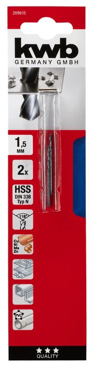 KWB HSS spiraalboor ø1,5mm 2 stuks