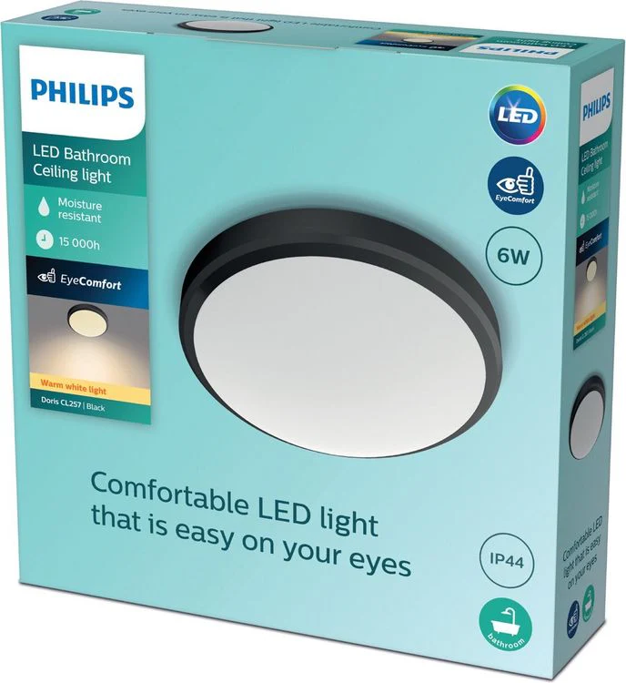 Philips Doris LED plafondlamp ⌀22cm zwart kunststof - Image 5