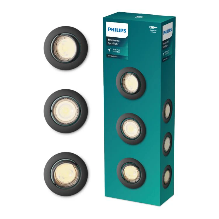 Philips LED inbouwspot Peridot zwart ⌀9cm set van 3 - Image 2