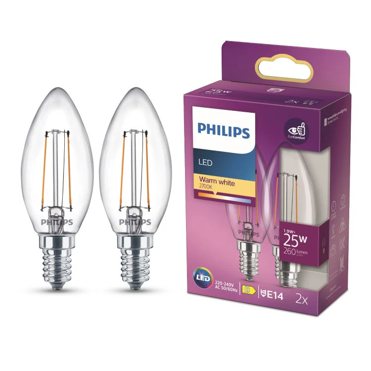 Philips LED lamp kaars E14 helder ww 1,9W 260LM 2st - Image 3