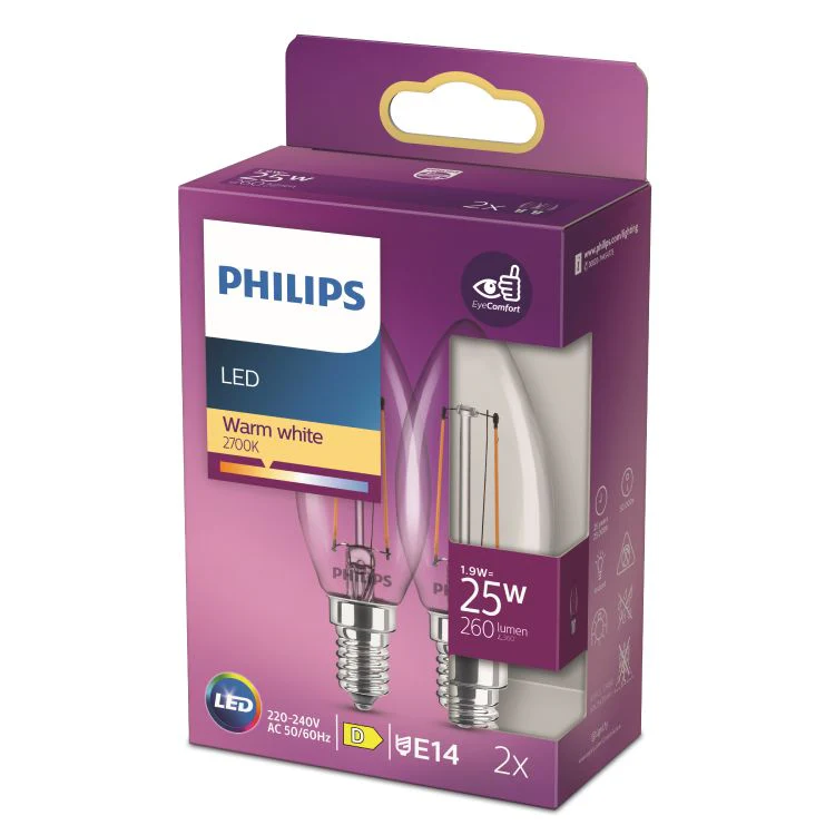 Philips LED lamp kaars E14 helder ww 1,9W 260LM 2st - Image 5