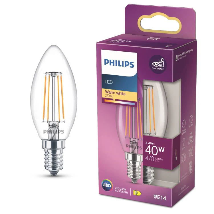 Philips LED lamp kaars E14 helder ww 3,4W 470LM - Image 3