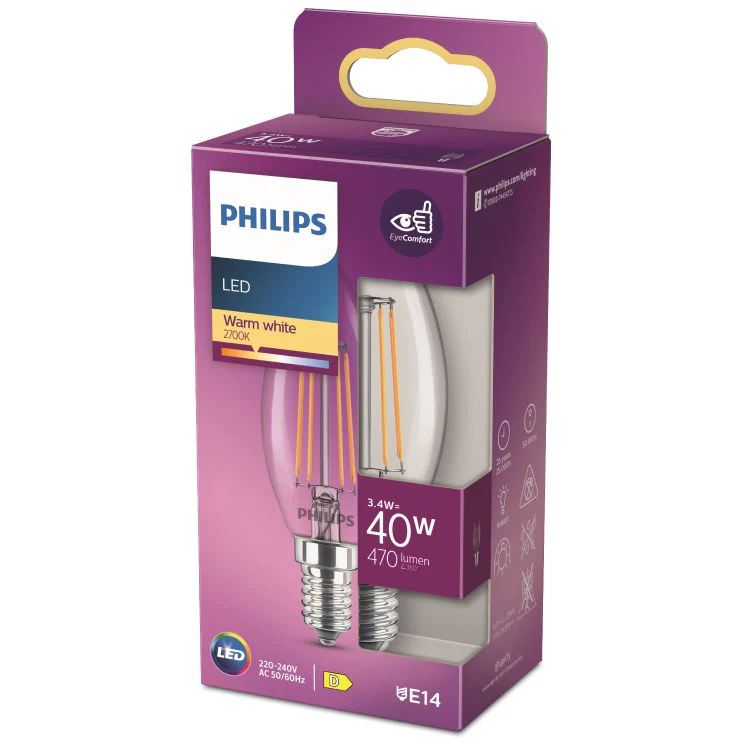 Philips LED lamp kaars E14 helder ww 3,4W 470LM - Image 5