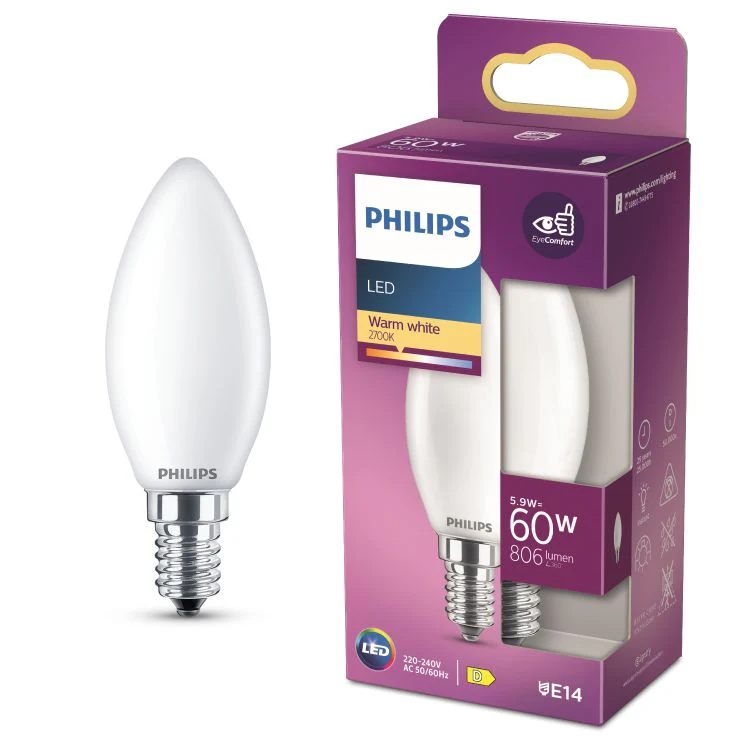 Philips LED lamp kaars E14 mat warm wit 5,9W 806LM - Image 3