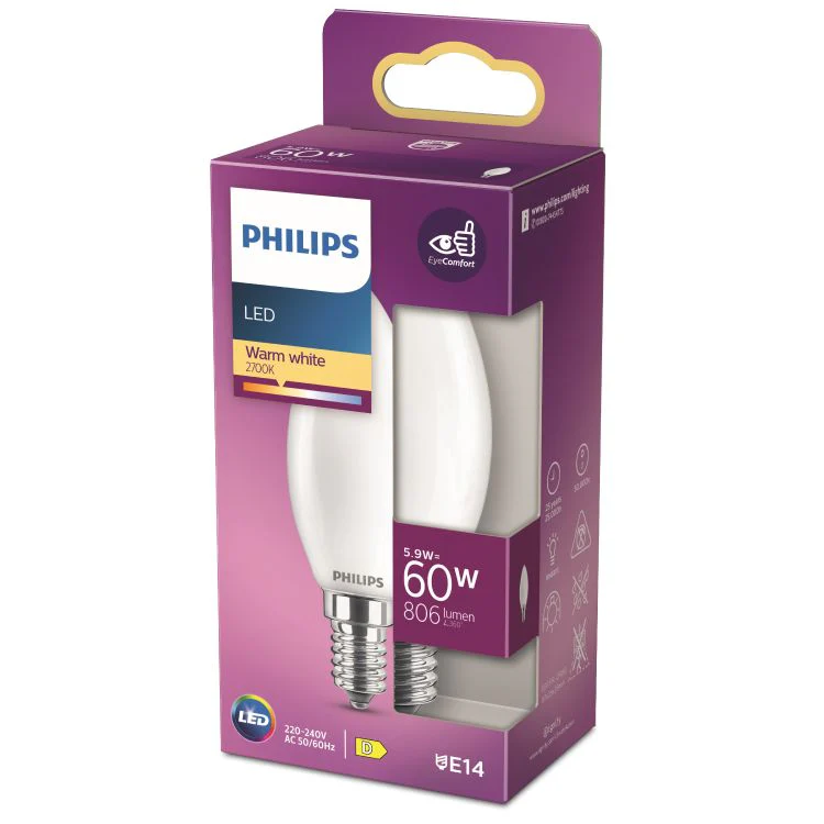Philips LED lamp kaars E14 mat warm wit 5,9W 806LM - Image 4