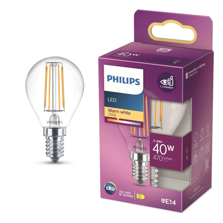 Philips LED lamp kogel E14 helder ww 3,4W 470LM - Image 3