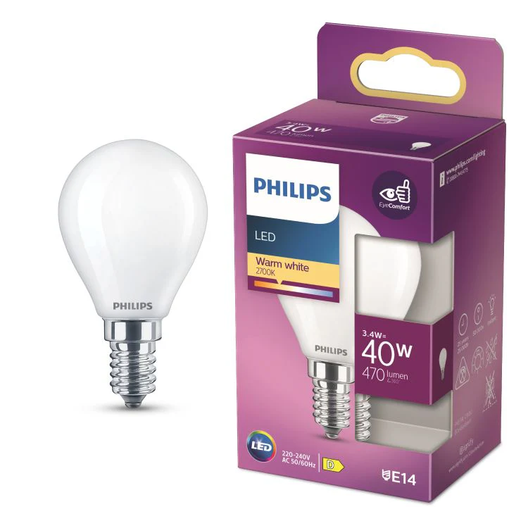 Philips LED lamp kogel E14 mat warm wit 3,4W 470LM - Image 3
