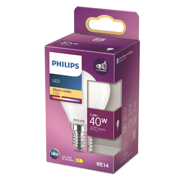 Philips LED lamp kogel E14 mat warm wit 3,4W 470LM - Image 5