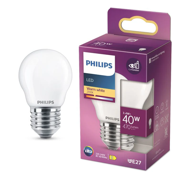 Philips LED lamp kogel E27 mat warm wit 3,4W 470LM - Image 3