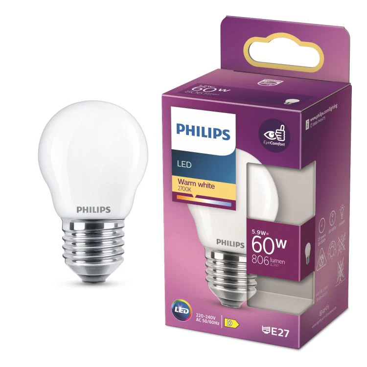 Philips LED lamp kogel E27 mat warm wit 5,9W 806LM - Image 3