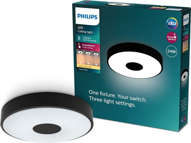 Philips LED plafondlamp Coiner zwart ⌀38,9x8cm warmwit - Image 2