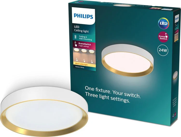 Philips LED plafondlamp Hanno wit ⌀38,4x6,6cm warmwit - Image 2