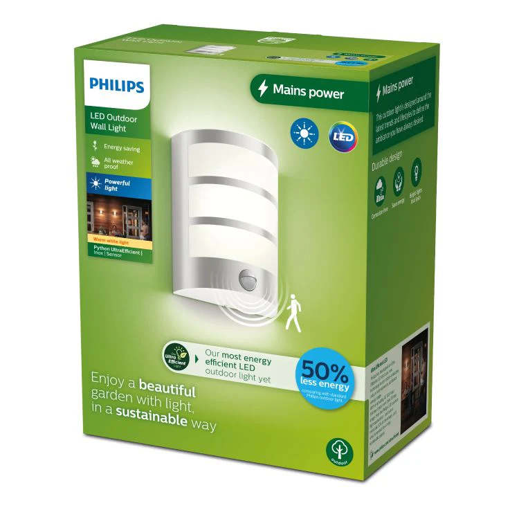 Philips LED wandbuitenlamp Python met bewegingssensor 3,8W RVS - Image 2
