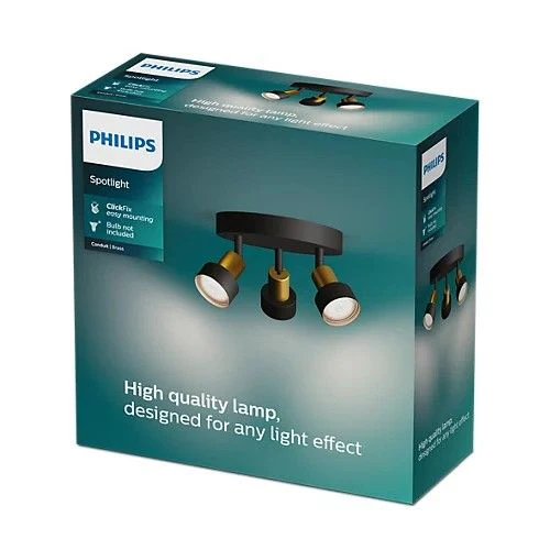 Philips opbouwspot Conduit zwart, messing 3-lichts - Image 2