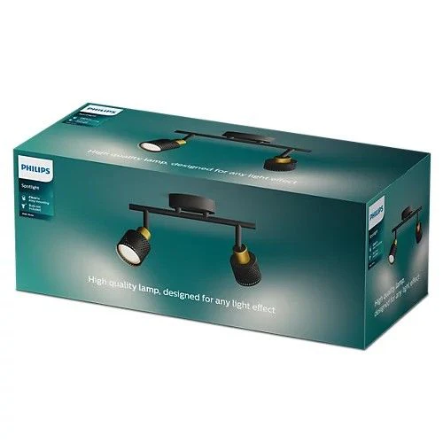 Philips opbouwspot Niall zwart, messing 2-lichts - Image 2