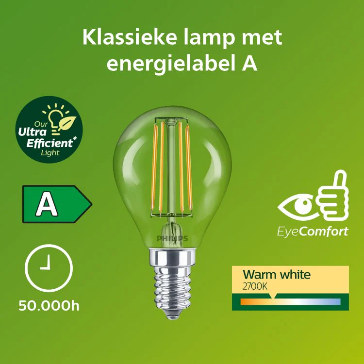 Philips Ultra Efficient LED filament kogel E14 helder ww 2,3W 485LM - Image 4