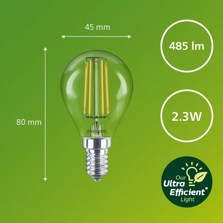 Philips Ultra Efficient LED filament kogel E14 helder ww 2,3W 485LM - Image 5