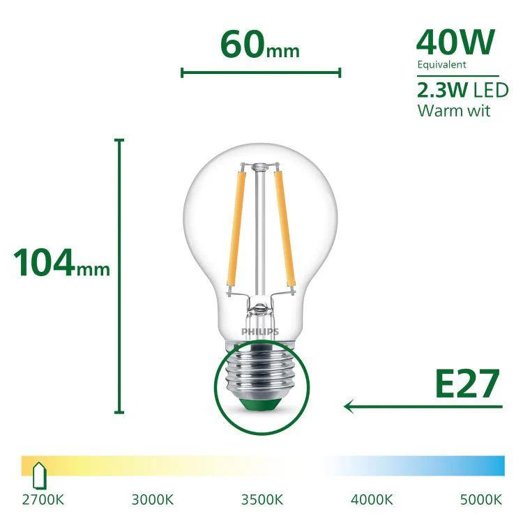 Philips Ultra Efficient LED lamp peer E27 helder ww 2,3W 485LM - Image 5