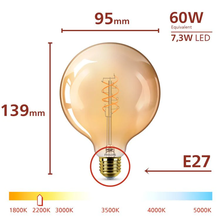 Philips Vintage LED lamp globe dimbaar E27 amber extra ww 7,3W 806LM - Image 5
