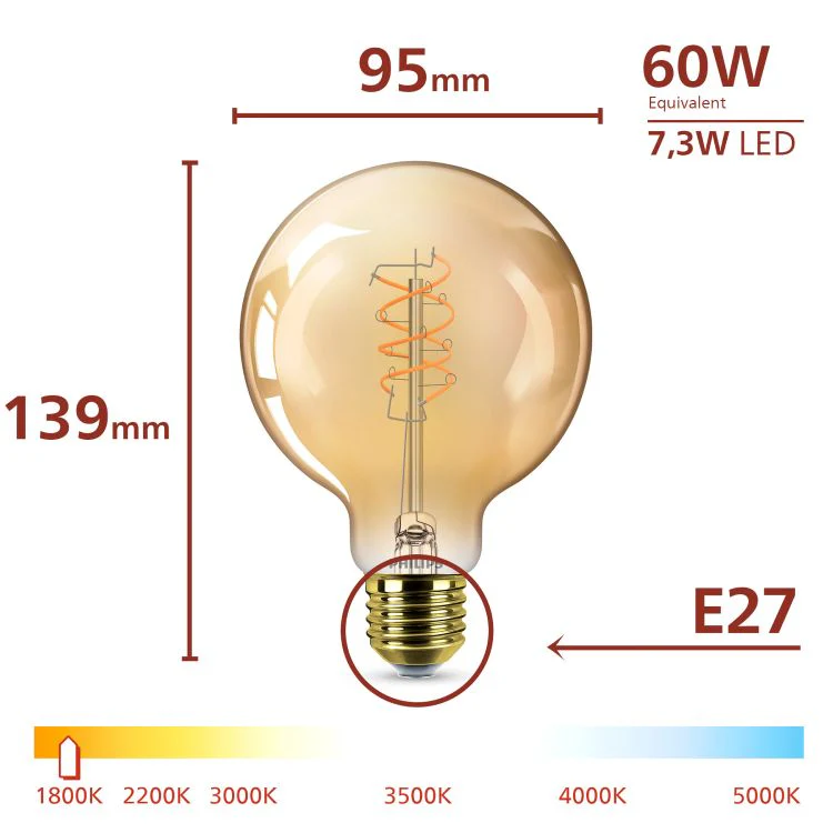 Philips Vintage LED lamp globe dimbaar E27 amber extra ww 7,3W 806LM - Image 5