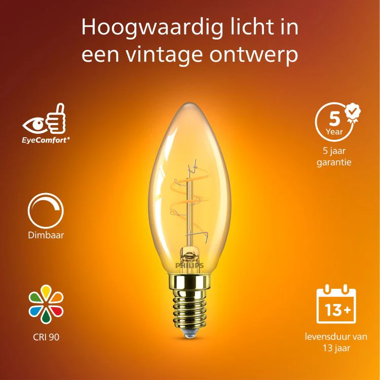 Philips Vintage LED lamp kaars dimbaar E14 amber extra ww 3,1W 270LM - Image 4