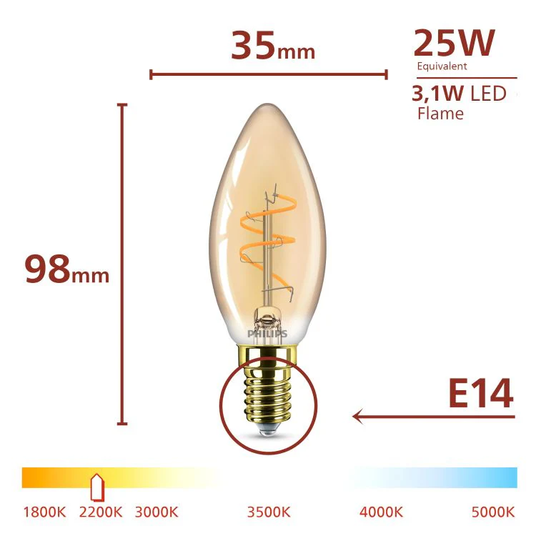 Philips Vintage LED lamp kaars dimbaar E14 amber extra ww 3,1W 270LM - Image 5