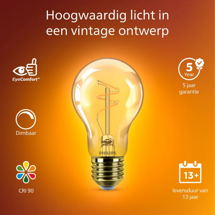Philips Vintage LED lamp peer dimbaar E27 amber extra ww 3,1W 270LM - Image 3
