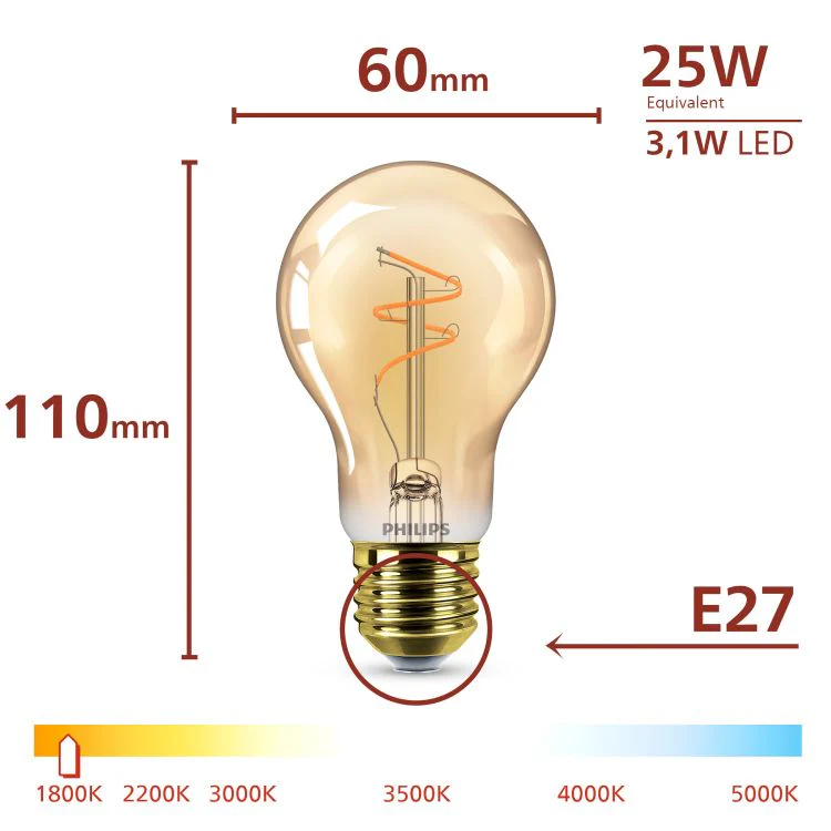 Philips Vintage LED lamp peer dimbaar E27 amber extra ww 3,1W 270LM - Image 4