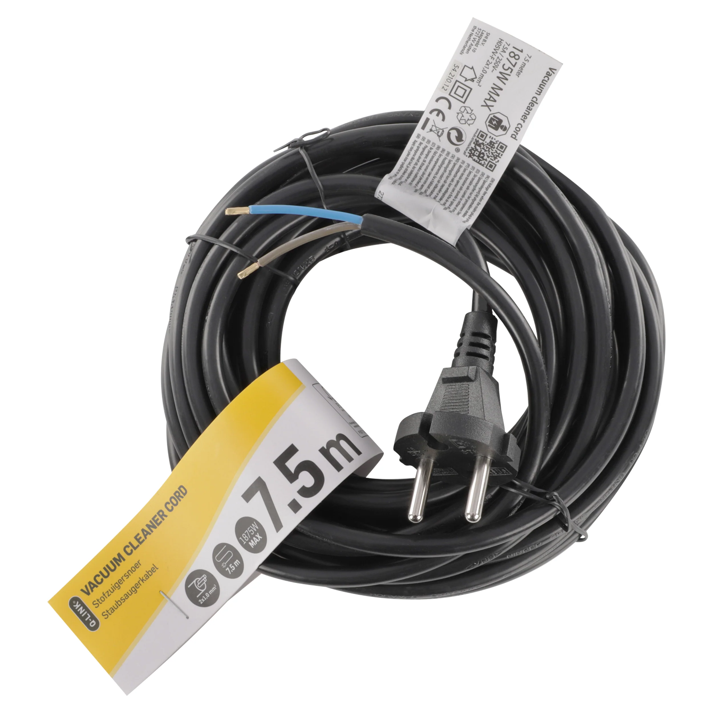 Q-Link aansluitsnoer 2x1mm randaarde zwart 7,5m - Image 2