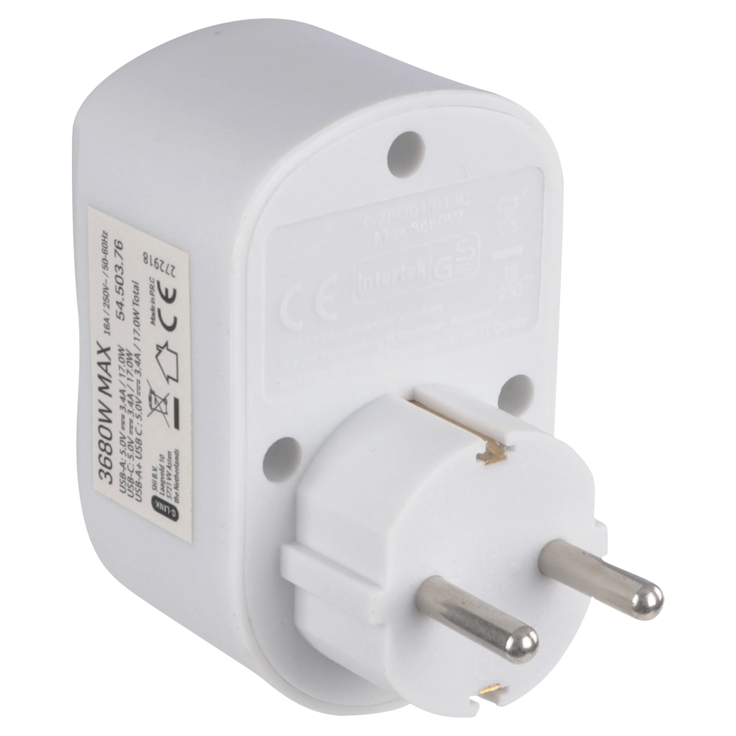 Q-Link adapterstekker 1-voudig 1x USB A, 1x USB C wit - Image 2